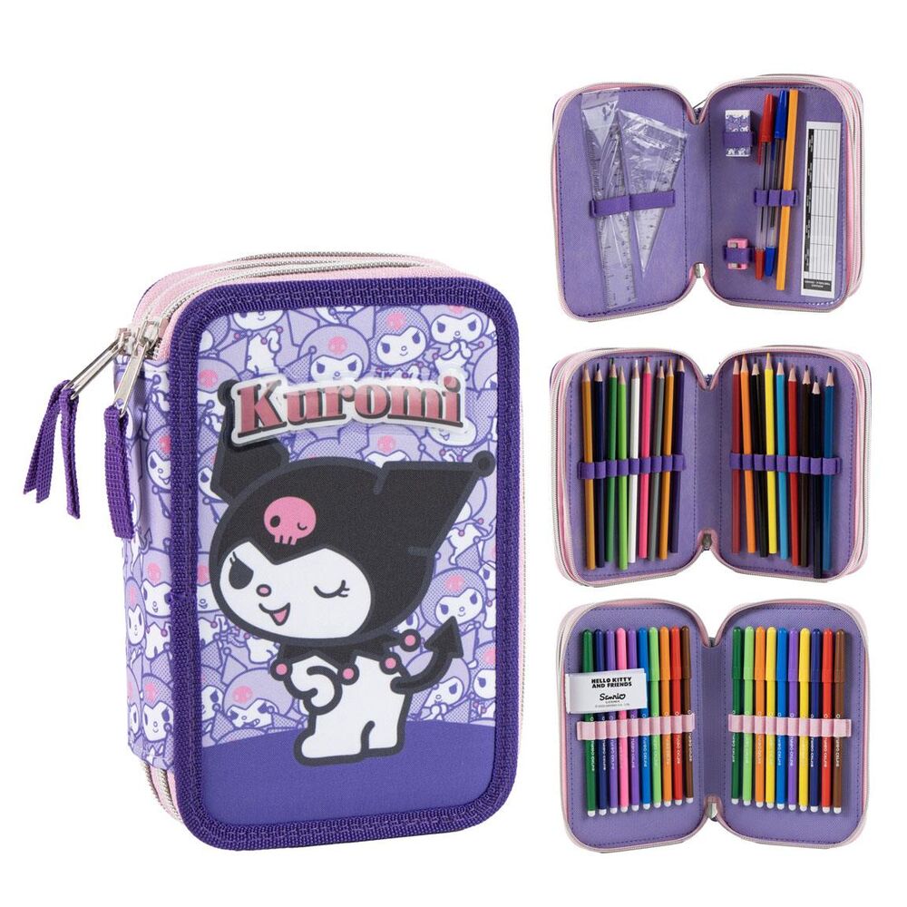 Hello Kitty Kuromi triple pencil case